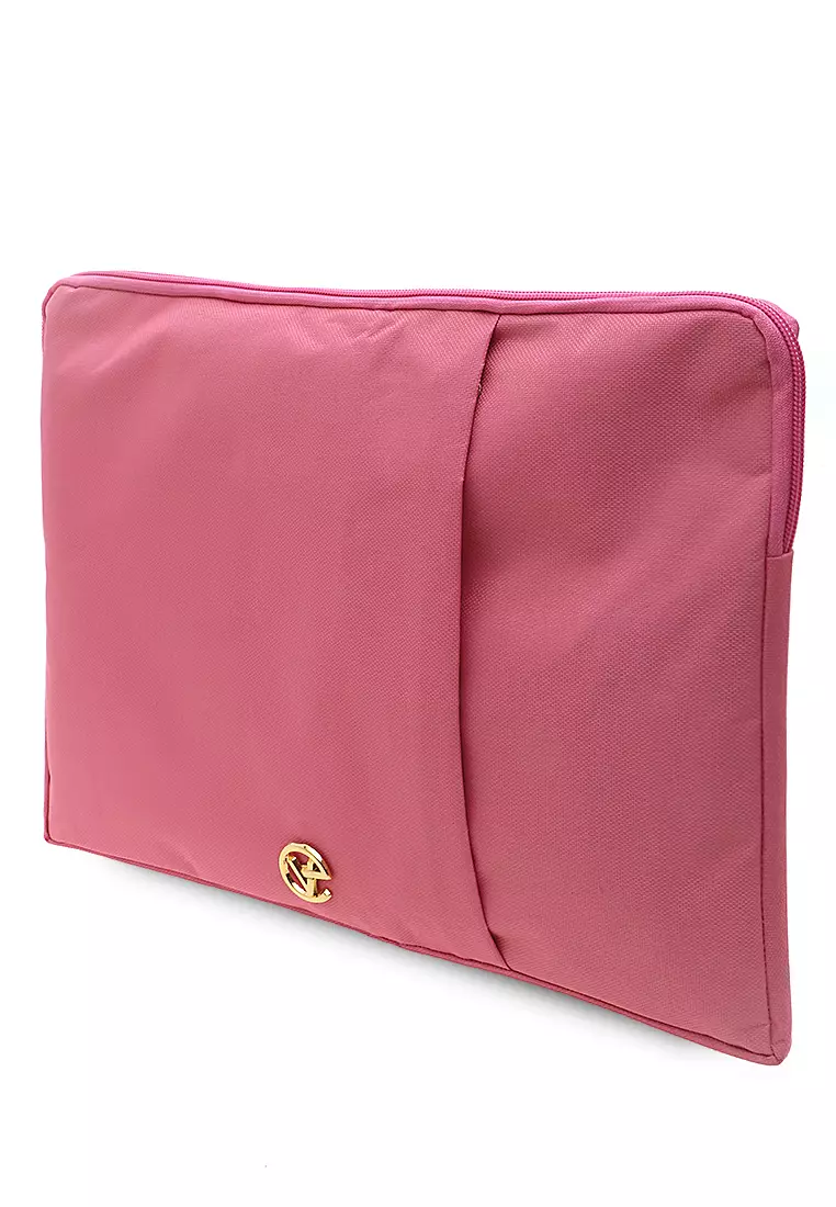 Tas Laptop Motif Polos Simple Zip Fastening Detail Dua Slot Softcase - Pink