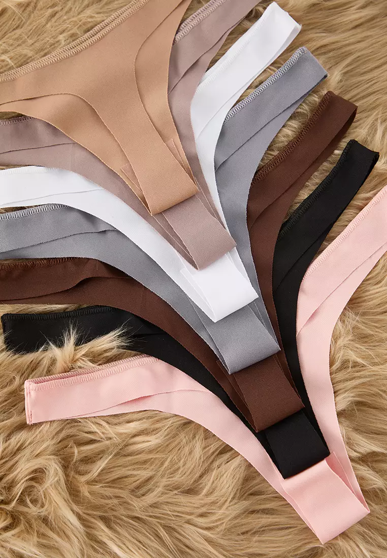 Black-Multicolored 7-Pack Micro Thong Knitted Panties