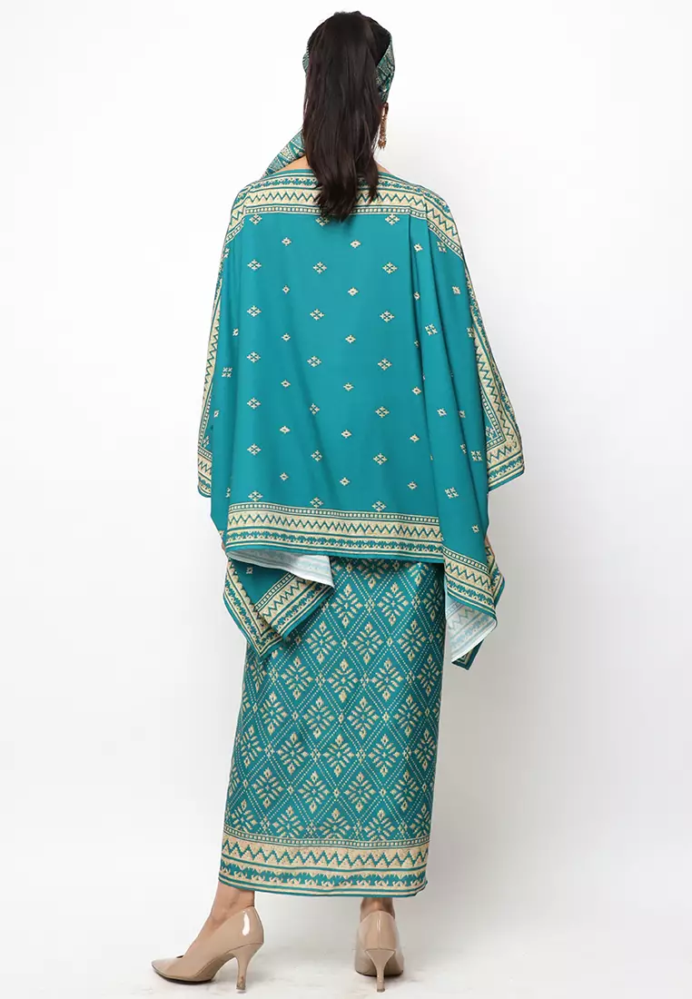 Kanzi Collection Songket R-Neck Teal Green Sarong Set