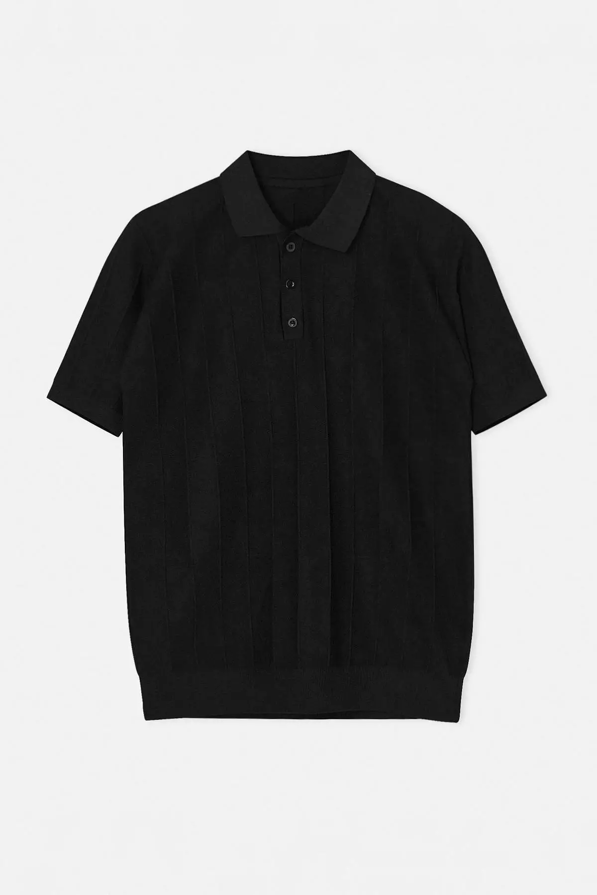 Black Slim/Fitted Fit Textured Polo Neck T-Shirt Tmnss26Po00039