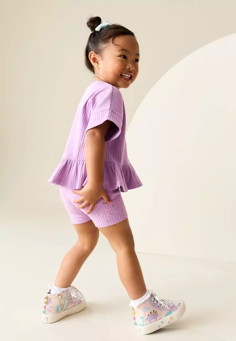 Short Sleeve Ribbed Top and Shorts Set