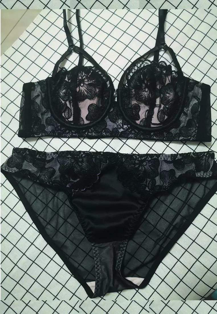 LYCKA LMM9017-LYCKA Lady Sexy Bra and Panty Lingerie Set-Black
