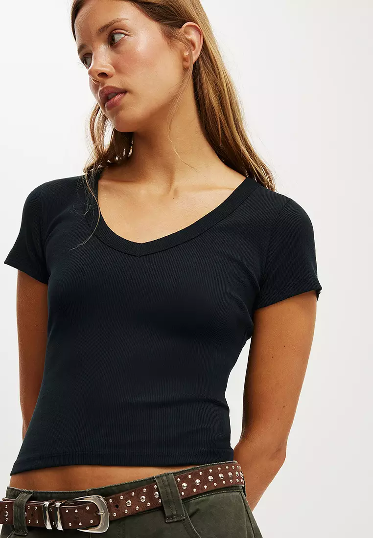 Goldie Rib V Neck Short Sleeve Tee