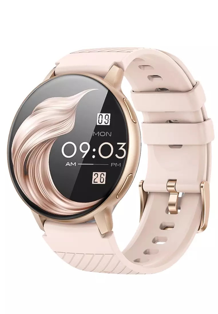 Unisex Round Smart Watch - 1.39 inch Large HD Screen - With 2 Rubber Straps (Black & Pink) - Rose Gold Color