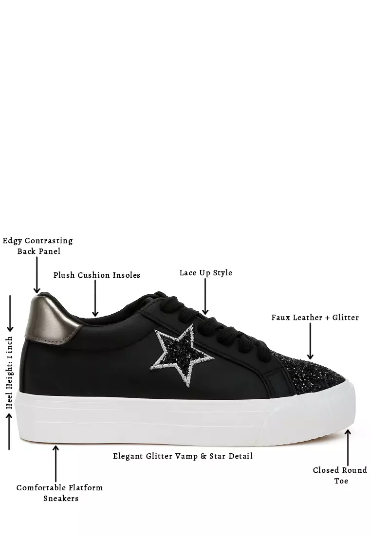 Glitter Patch Chunky Sneakers In Black/Pewter