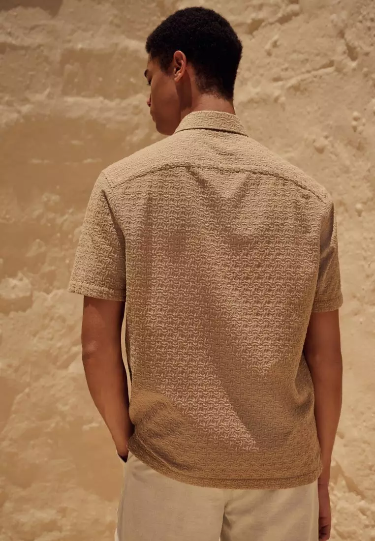 100% Cotton Waffle Texture Short Sleeve Shirt