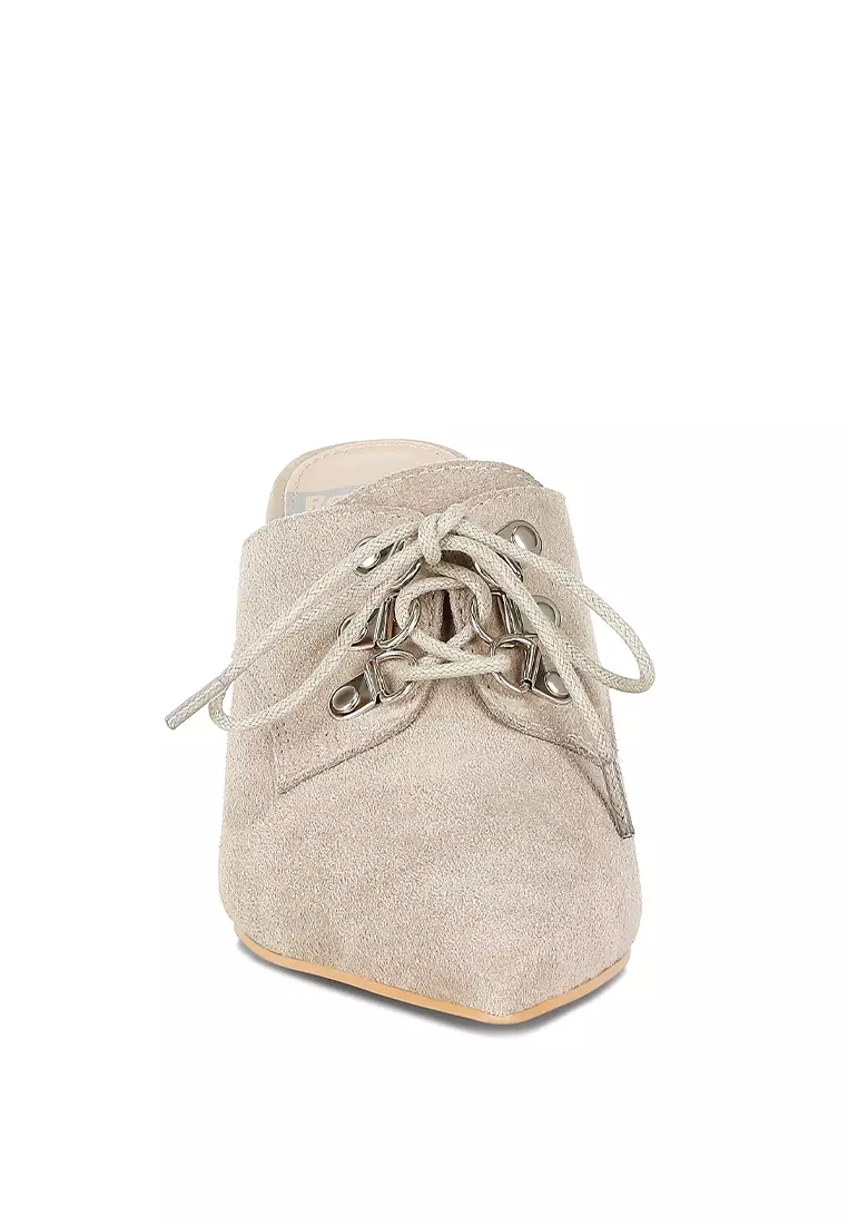 Suede Stiletto Mules In Beige