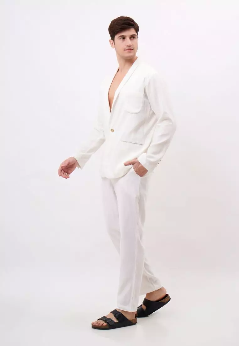 Salt Setelan Blazer Celana Linen Pria Putih - Linen Blazer Set for Men White
