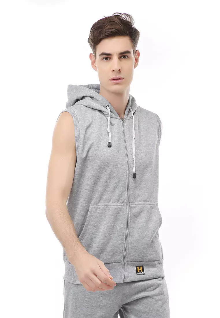 Clover Jacket Pria Rompi Zipper Polos Material Fleece ORIGINAL - Light Grey