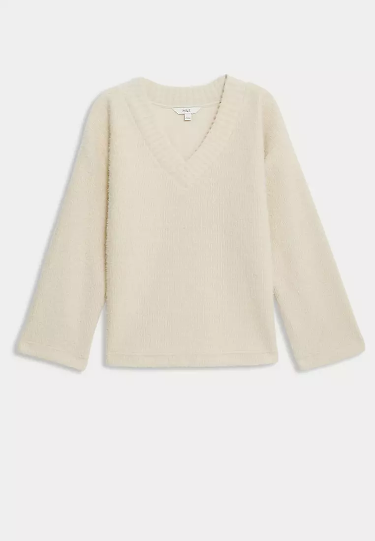 Textured V-Neck Sweatshirt