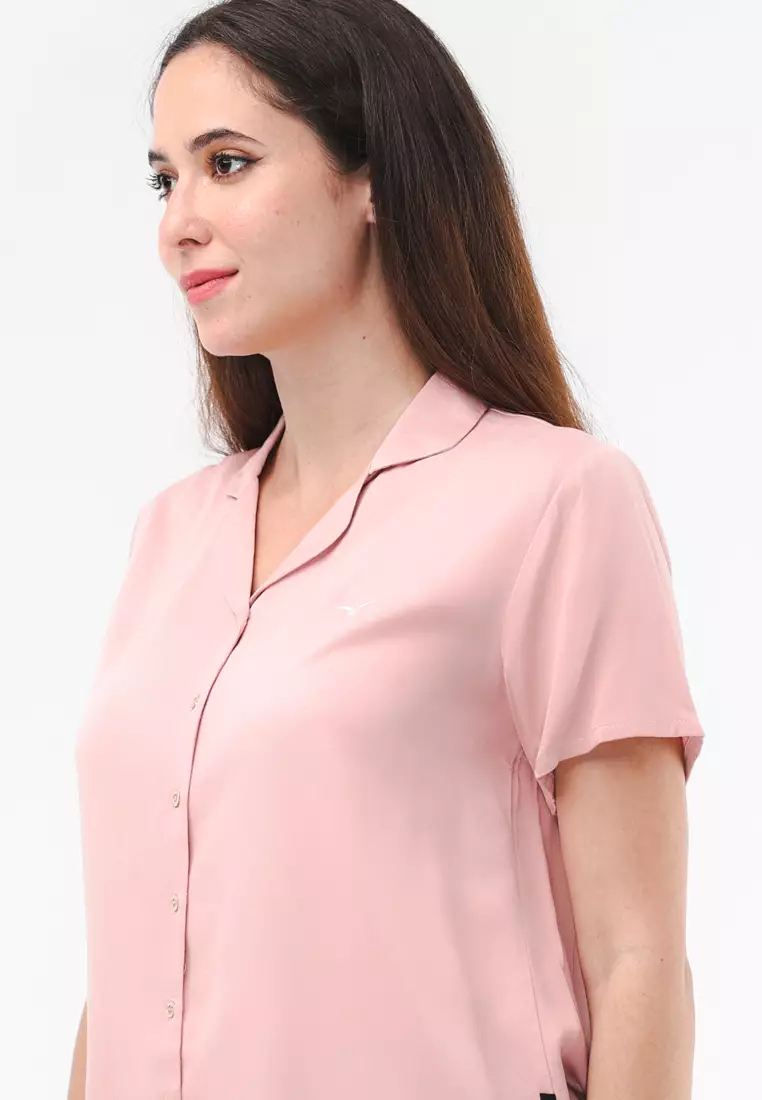 Plain Single Bold Twill Short Sleeve Blouse