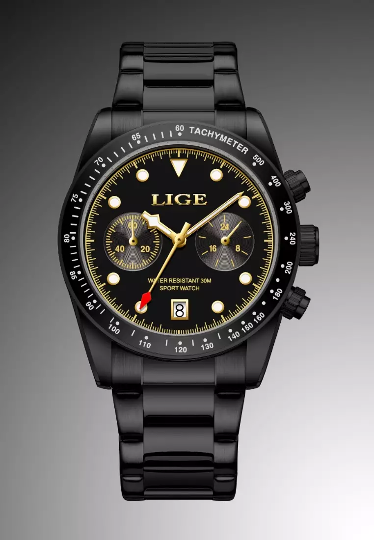 Chronograph Unisex IP Black Stainless Steel Quartz Watch, 40mm, IP Black Stainless Steel Bracelet