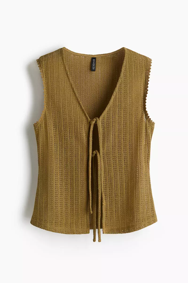 Knitted tie-front top