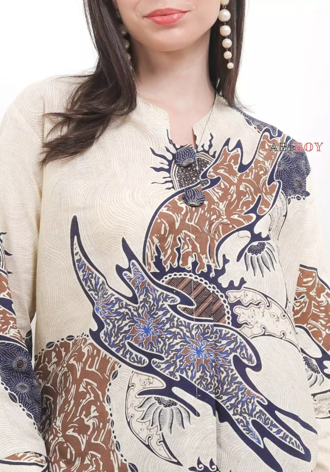 Blouse Batik Mahesintra Putih Premium Slimfit Elegant NLN