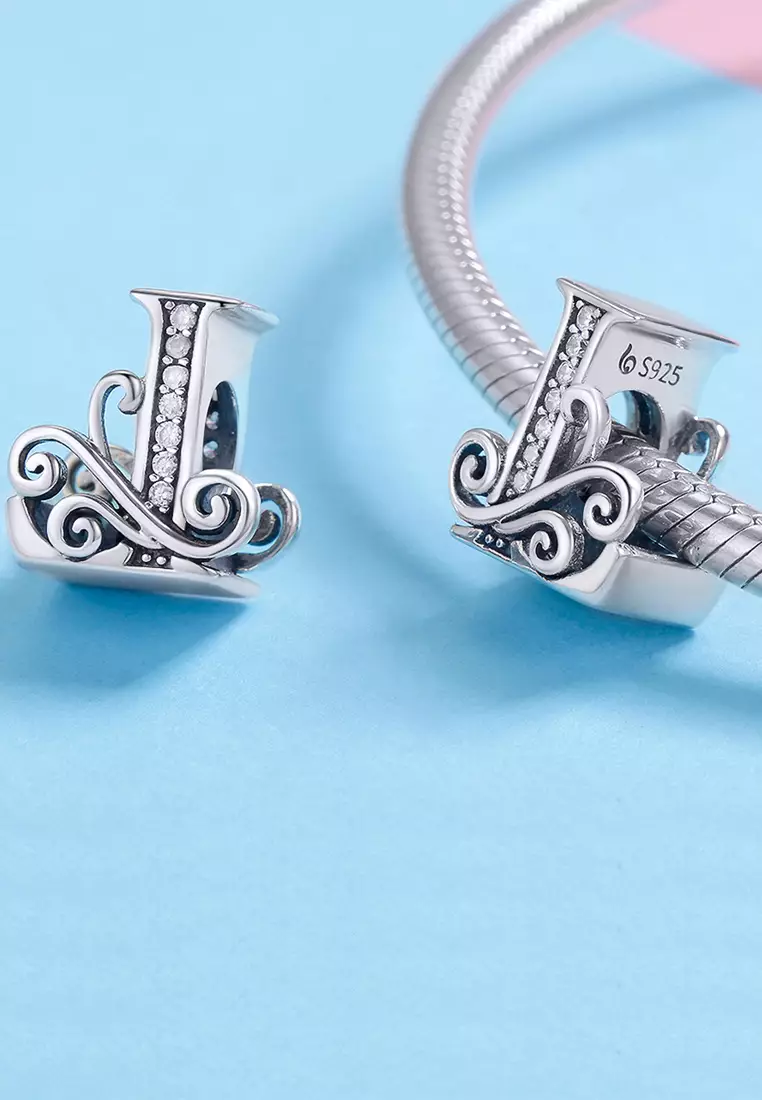 Solid 925 Sterling Silver Vintage Inspired Antique Alphabet Charm L