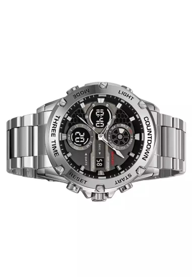 Jam Tangan Pria Digital Analog Tali Stainless Rantai 2502 ORIGINAL - Silver