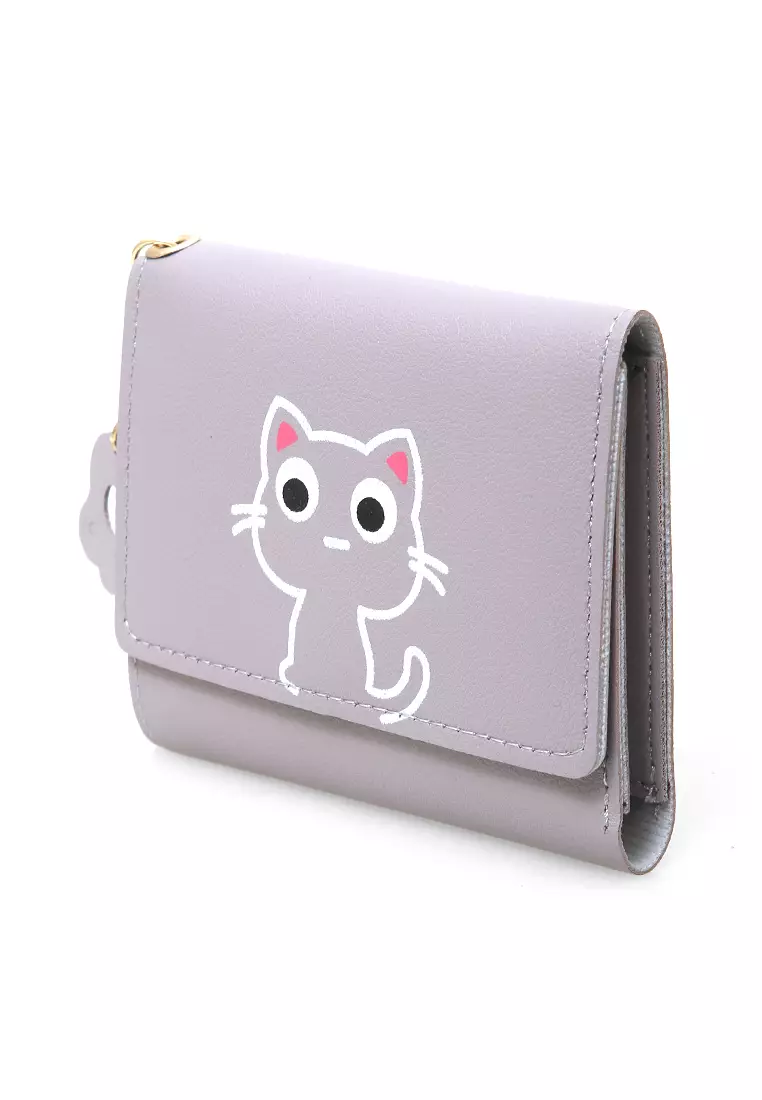 Fiore Dompet Anak Wanita Mini Short Wallet Cat Motive Many Slot Material Leather ORIGINAL - Light Purple