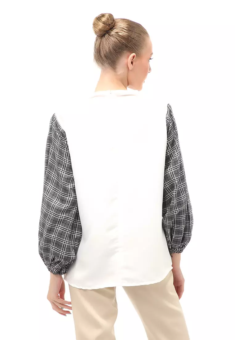 Shana Blouse Dual Tone Color Lengan Puff Atasan Wanita - Denim