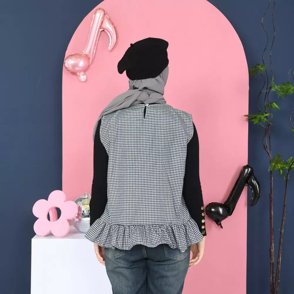 Tiya Sleeveless Tartan Basic Tops - Black M19864 R62S5