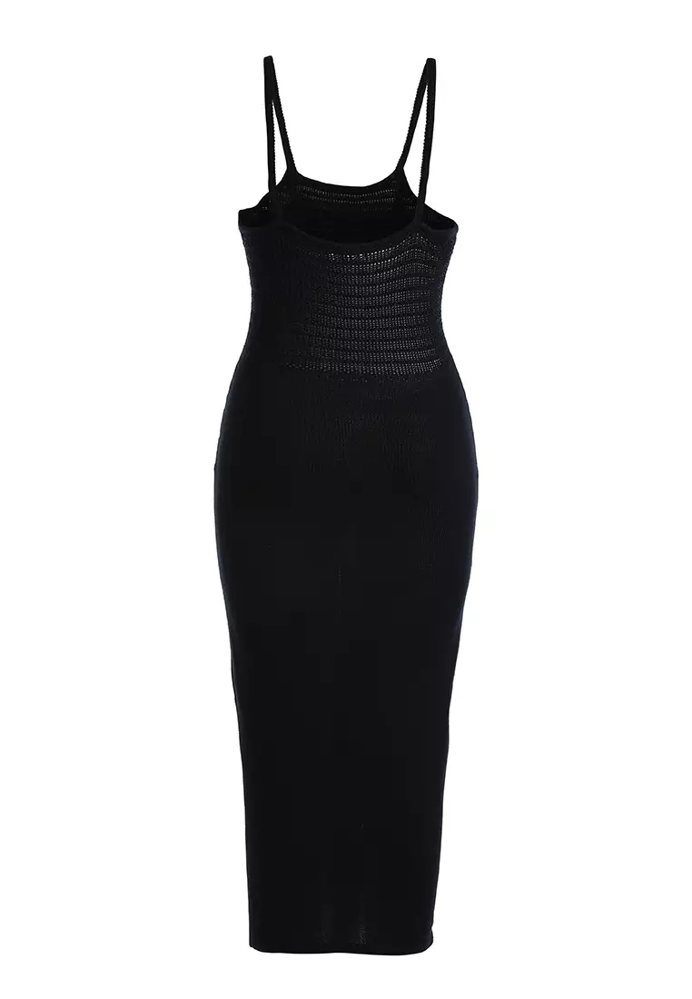 Black Straight Side Slit Dress