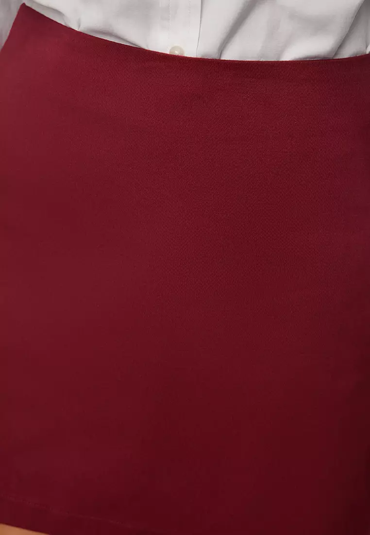 High Waist Dark Burgundy A Line Mini Skirt