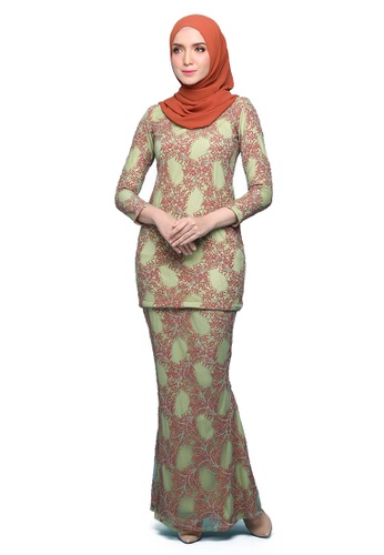 Kurung Lenora from Seri Maharani in Orange and Green and Multi