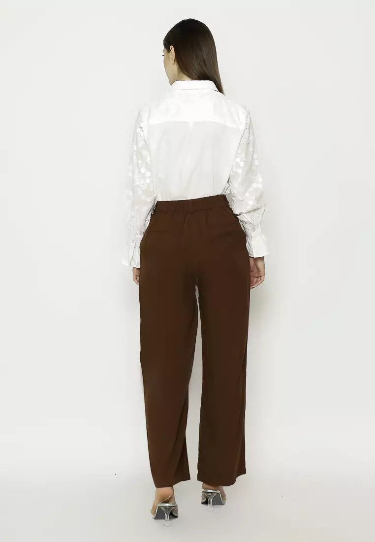 Urban Exchange Noya Dark Brown Palazzo Pants - Celana Panjang Coklat Gelap
