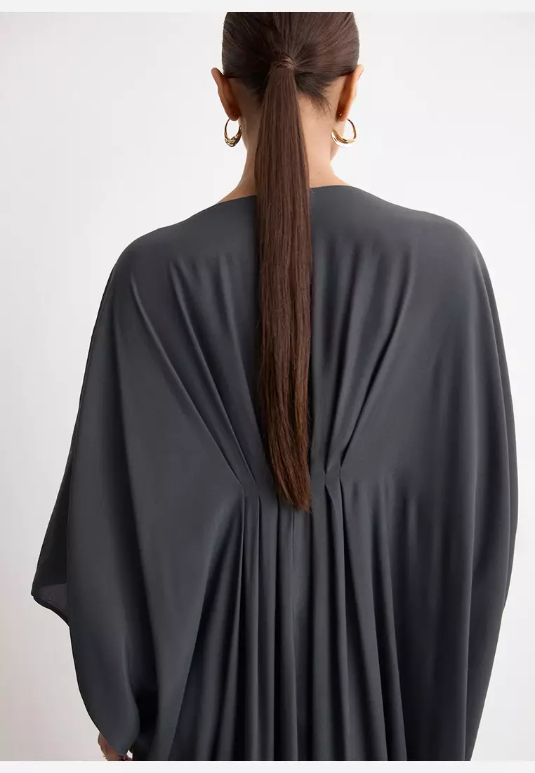 Draped Dress With Three-Quarter Length Sleeves