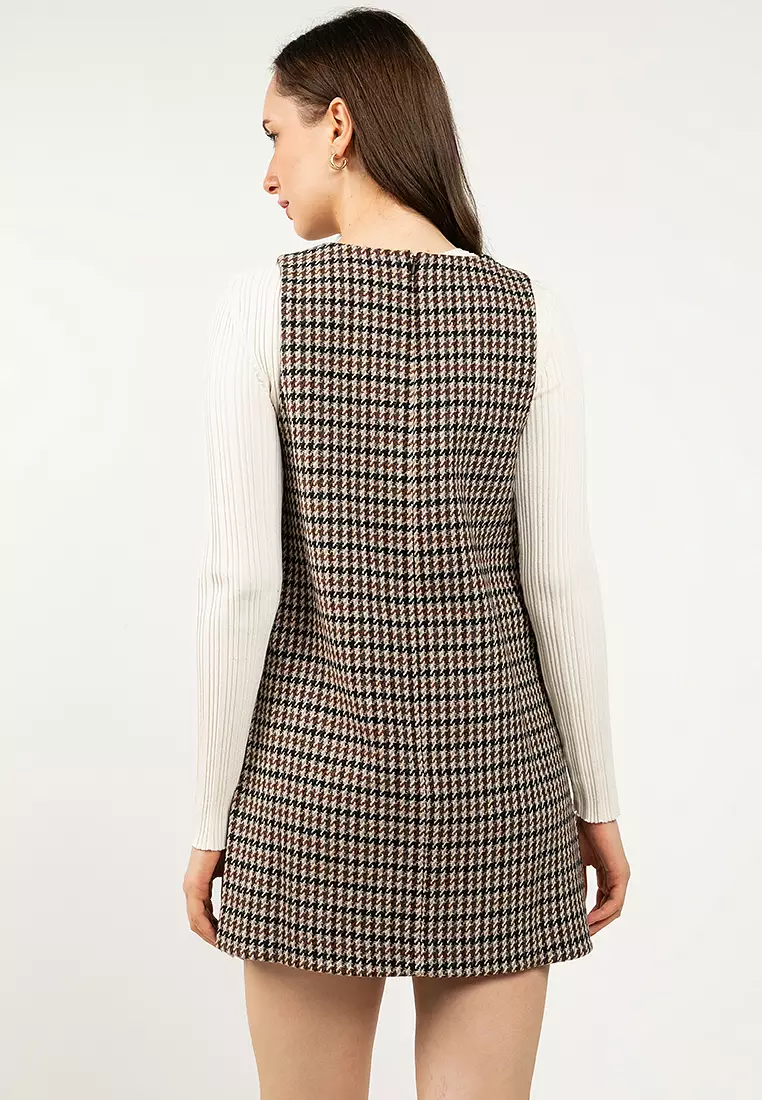Heritage Check Wool V-Neck Mini Shift Dress - Tommy Mainline