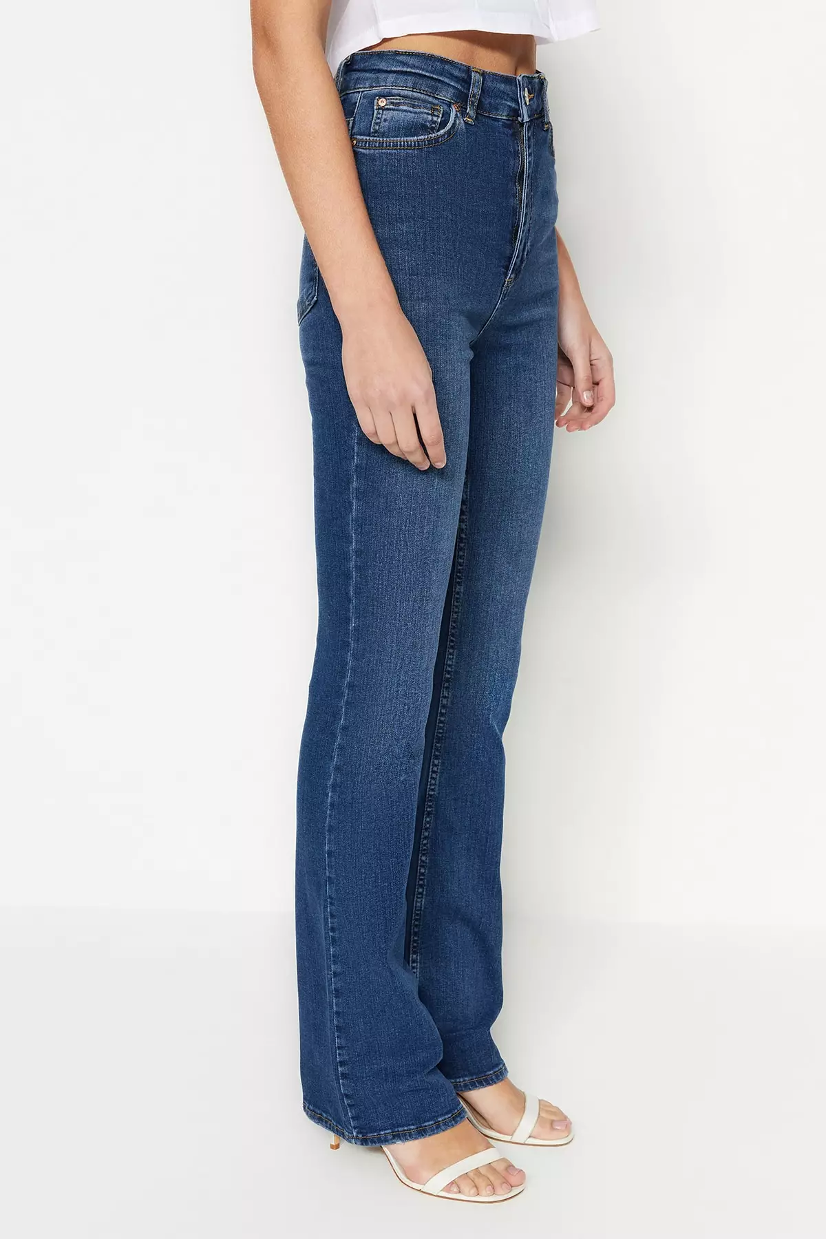 Buy Two Pocket Dark Blue Flared Jeans For Women Online