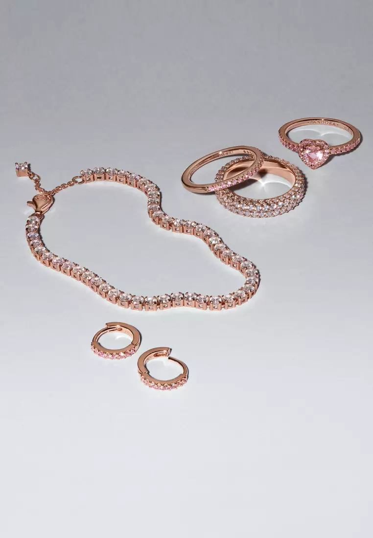 Rose Gold Pandora Hoop Earrings Pavé Heart Hoop Earrings Rose Gold