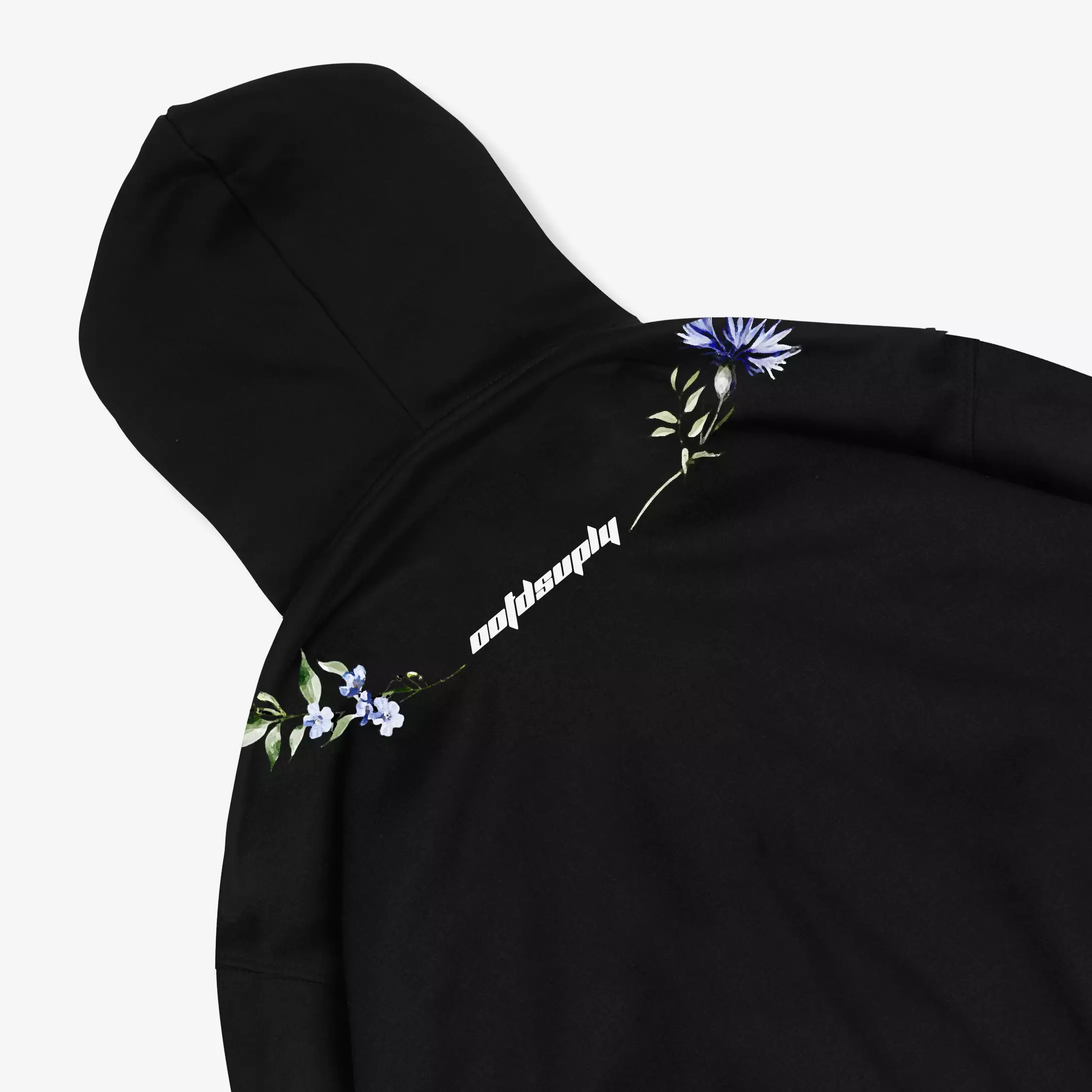 OOTDSUPPLY Hoodie Boxy Fit 375gsm Chamomiles Black l Hoodie Boxyfit Heavyweight | HDBX012