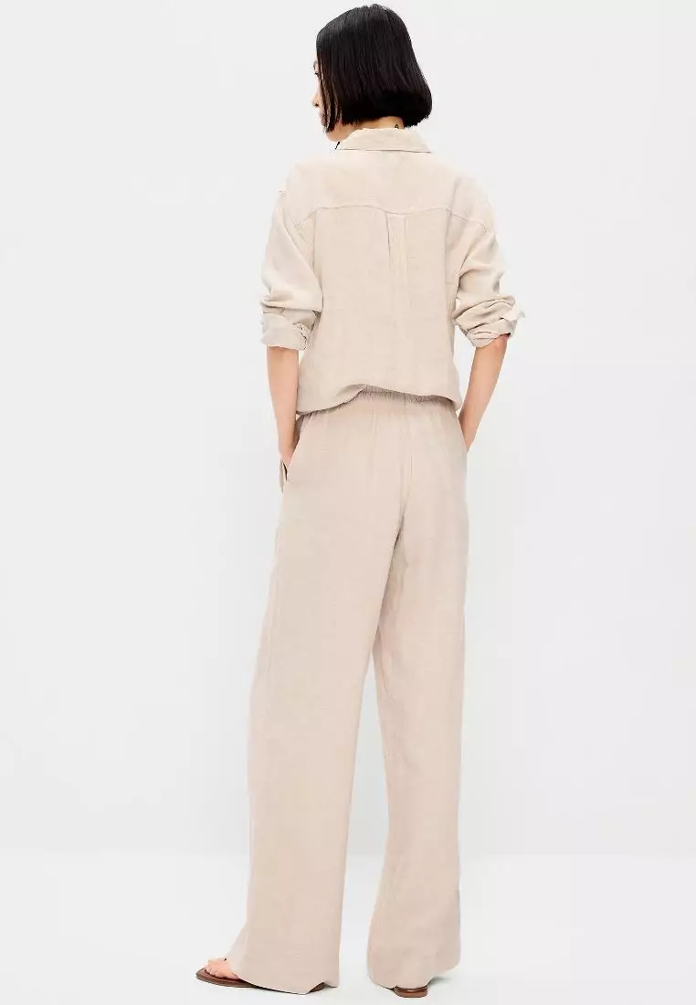 High-Waisted Linen-Blend Super Wide-Leg Pants