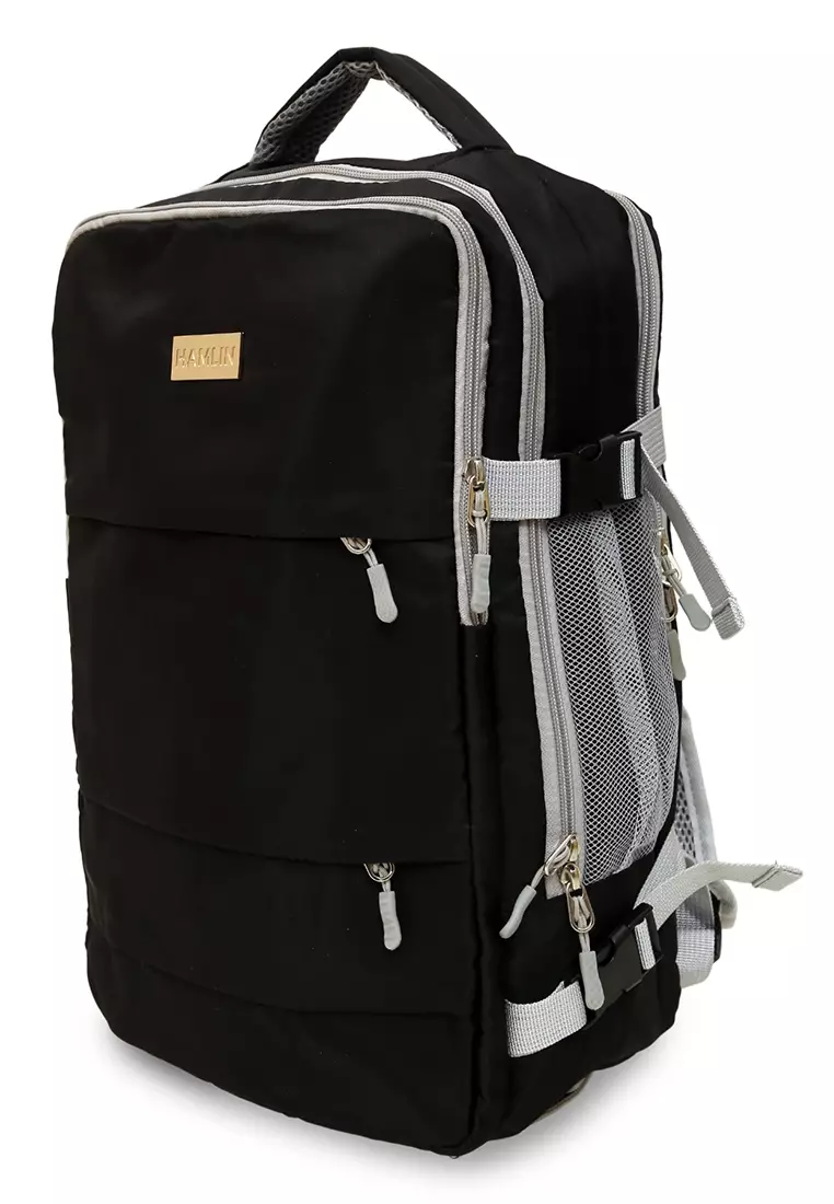 Afra Tas Ransel Wanita Motif Polos Casual Backpack Multifunction Large Compartment Material Nylon ORIGINAL - Black