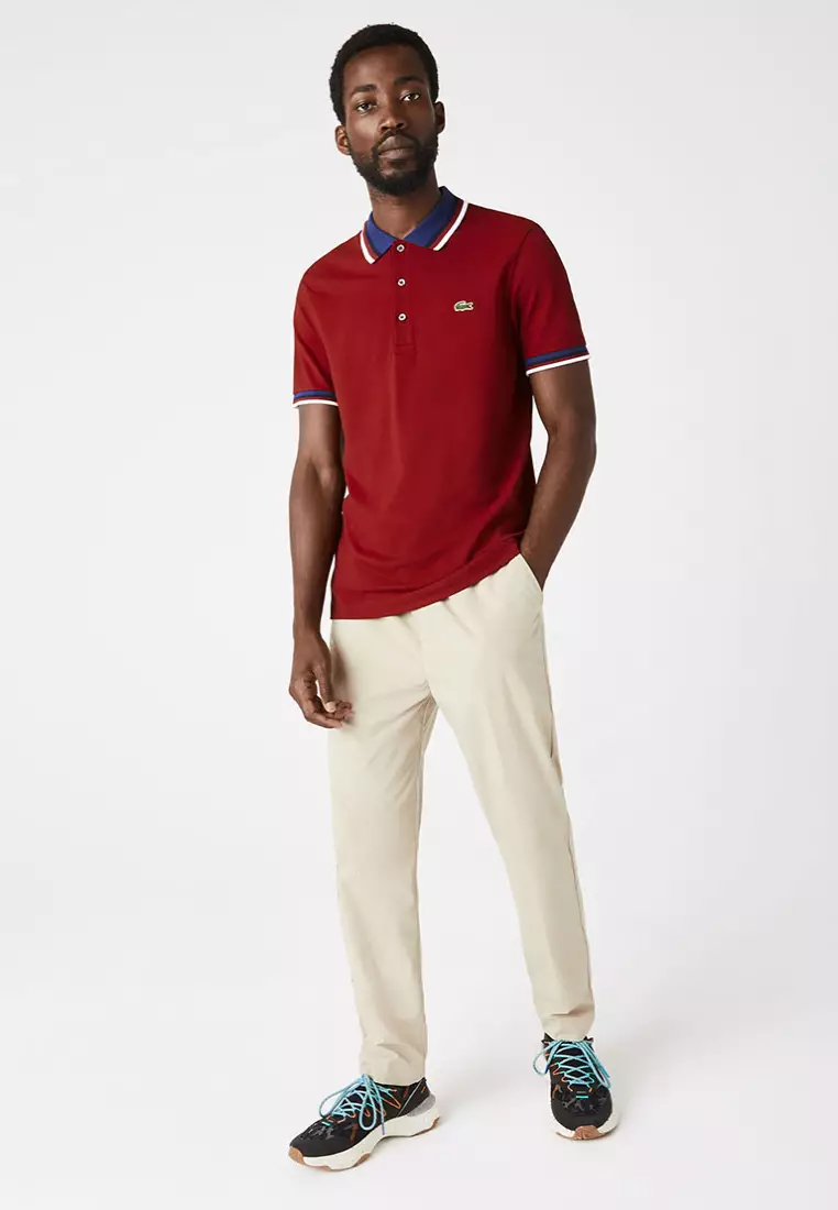 Men's slim fit striped outlet contrast collar petit piqué polo