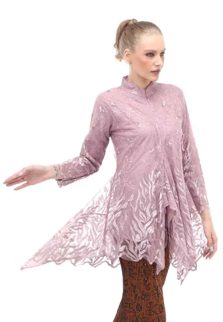 Kebaya Tunik Atasan Wanita Design Tulle Premium Quality - Lilac