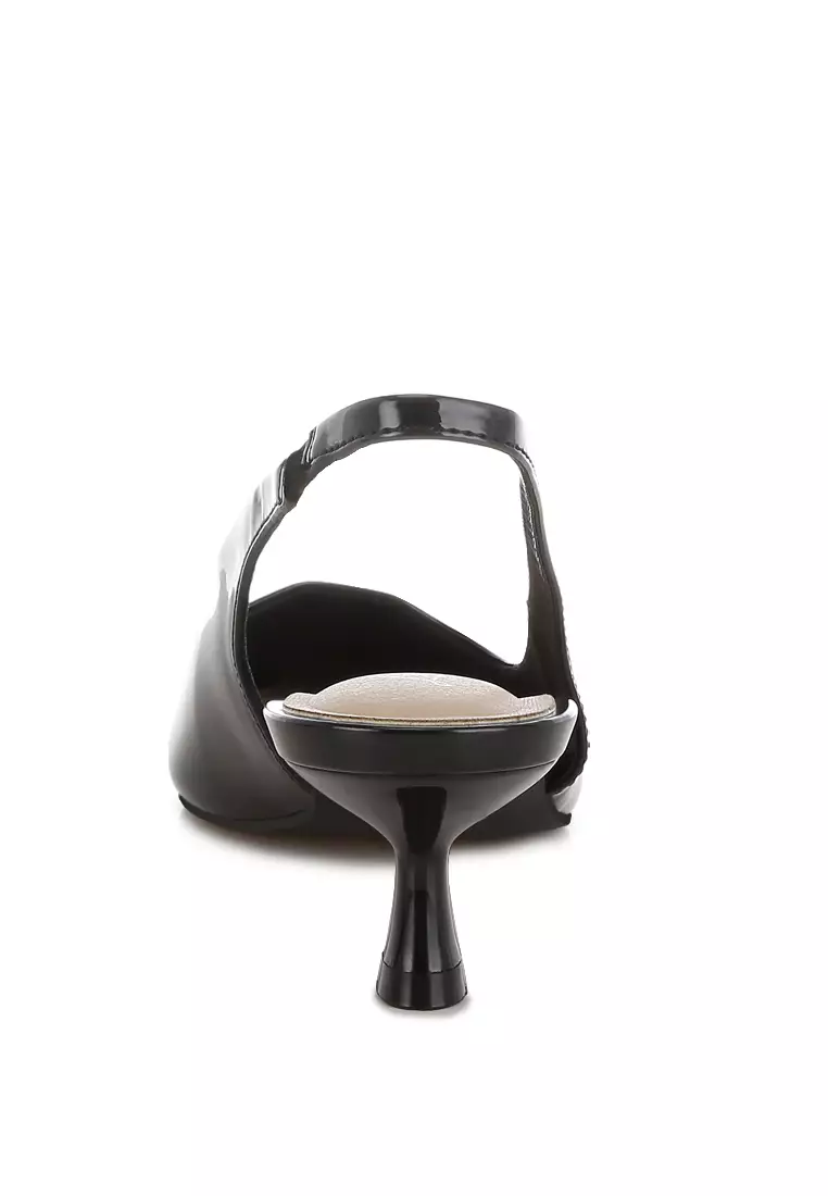 Kitten Heel Slingback Sandals in Black