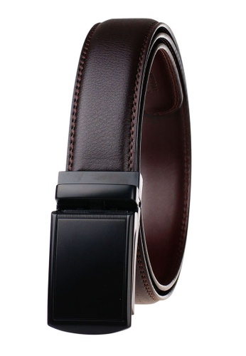 FANYU brown Men's Slide Buckle Automatic Belts Ratchet Genuine Leather Belt 35mm Width B975FAC86A57FCGS_1