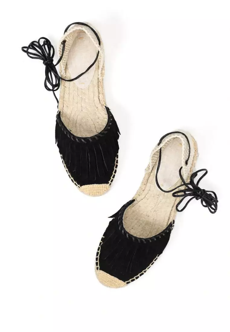Lace Up Tassel Cow Suede Sandals HB007