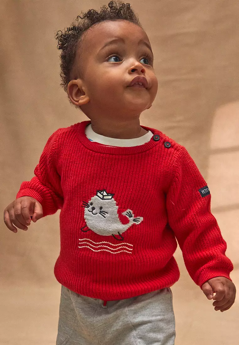 Red Animal Embroidered Sweater