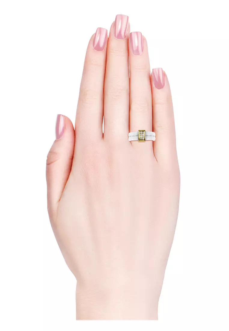 Dual Ceramic Ring WT YG - Cincin Crystal Swarovski by Her Jewellery