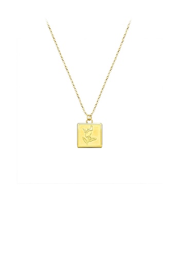 Glamorousky silver Fashion Elegant Plated Gold 316L Stainless Steel Flower Geometric Square Pendant with Necklace E0CC4AC92936AFGS_1
