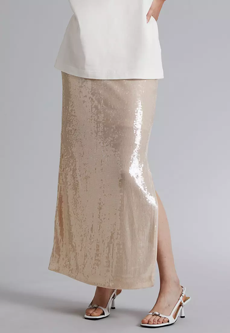 A line sequin sales maxi skirt