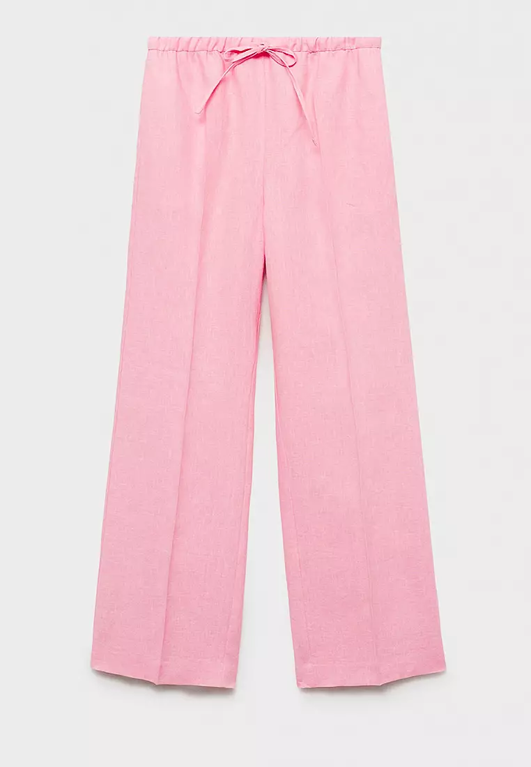 Straight Linen Pants With Bow