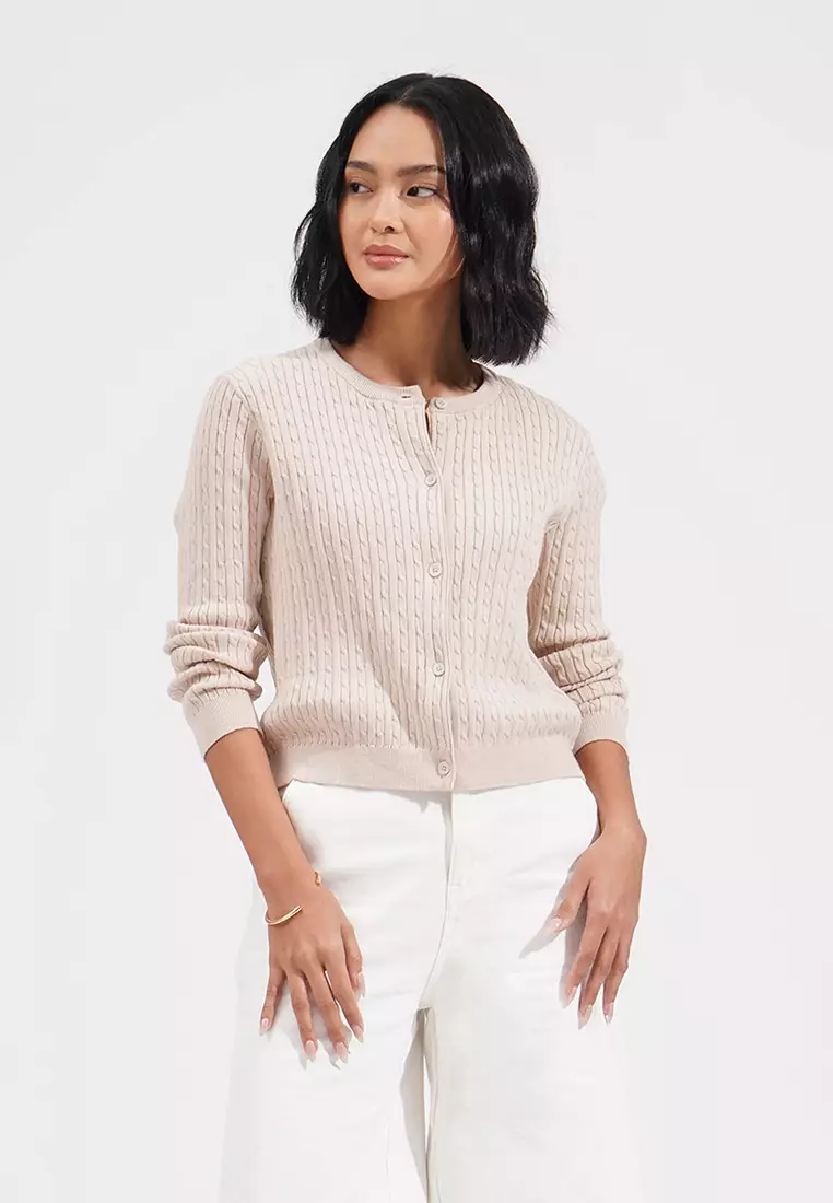 Button Down Cable Knit Cardigan