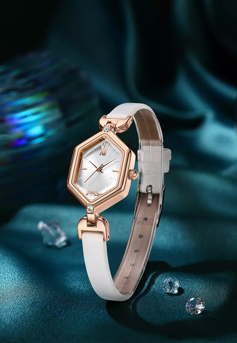 Jam Tangan Wanita Original Anti Air Tali Kulit Square Dial Gaya Korean Jam Tangan Cewek white