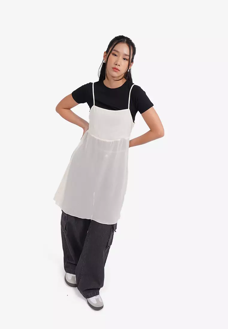 Pleated Sheer Mini Slip Dress