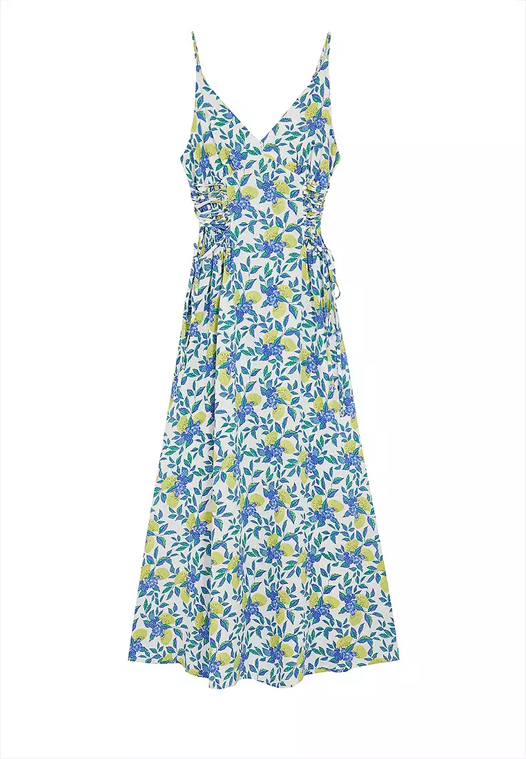 Viscose V-Neck Slit Beach Midi Dress