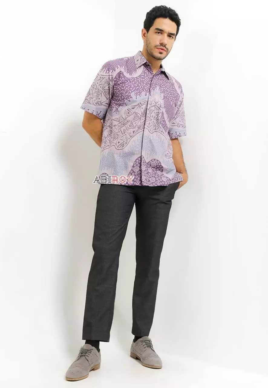 Pungkas Ungu Kemeja Batik Pria Premium Slimfit Lengan Pendek NLN