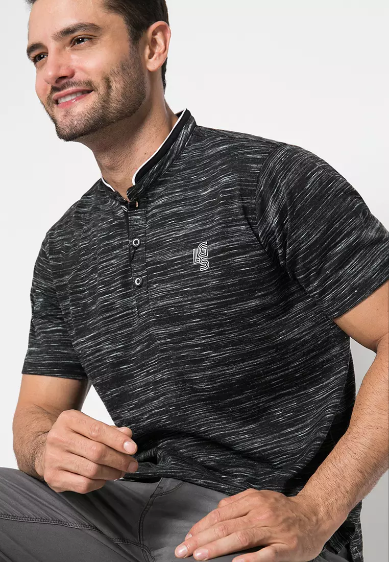 LGS - Kaos Henley Pria - Slim Fit - Hitam - JTS.321.M2973F.01.C